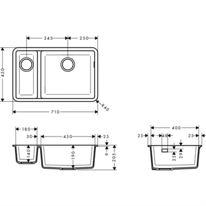 Under-mount sink 180/450