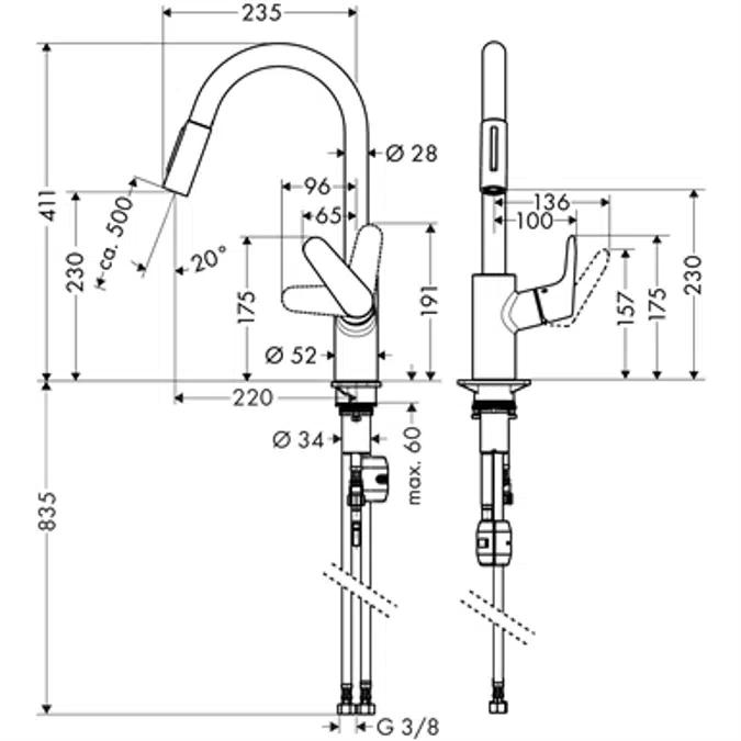 Focus Single lever kitchen mixer 240 with pull-out spray