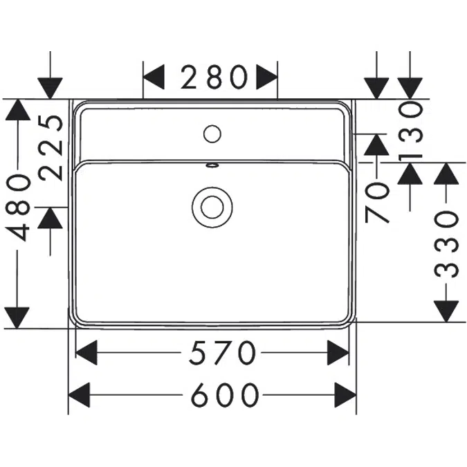Xanuia Q Wash basin 600/480 with tap hole and overflow, DIY