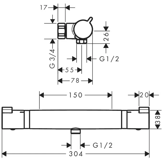 Ecostat Shower thermostat Comfort for exposed installation DZR