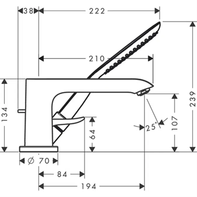 Metris 3-hole rim mounted single lever bath mixer