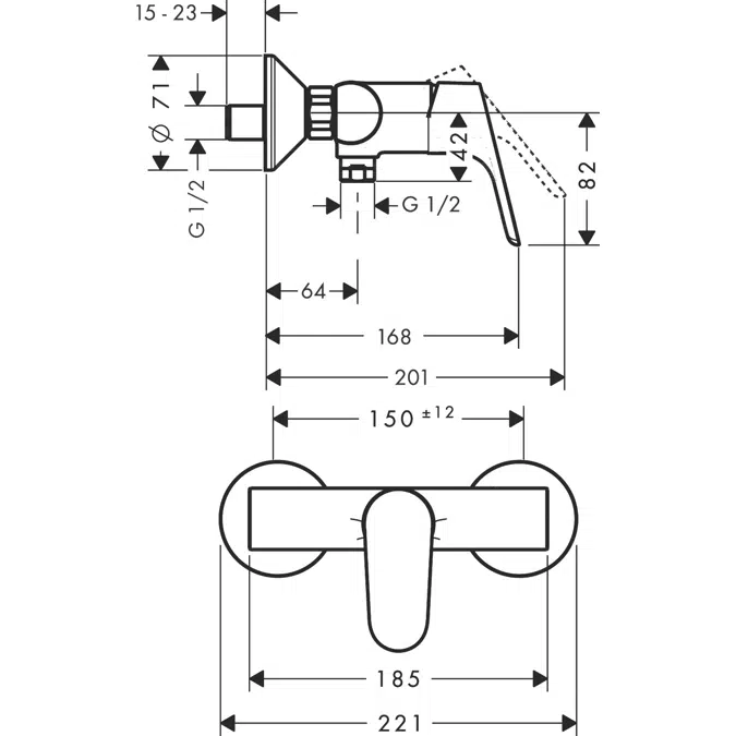 Focus Single lever shower mixer for exposed installation DZR