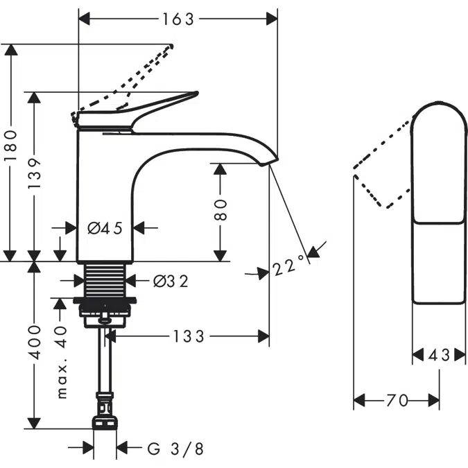 75013XXX Vivenis Pillar tap 80 with lever handle for cold water or pre-adjusted water without waste set