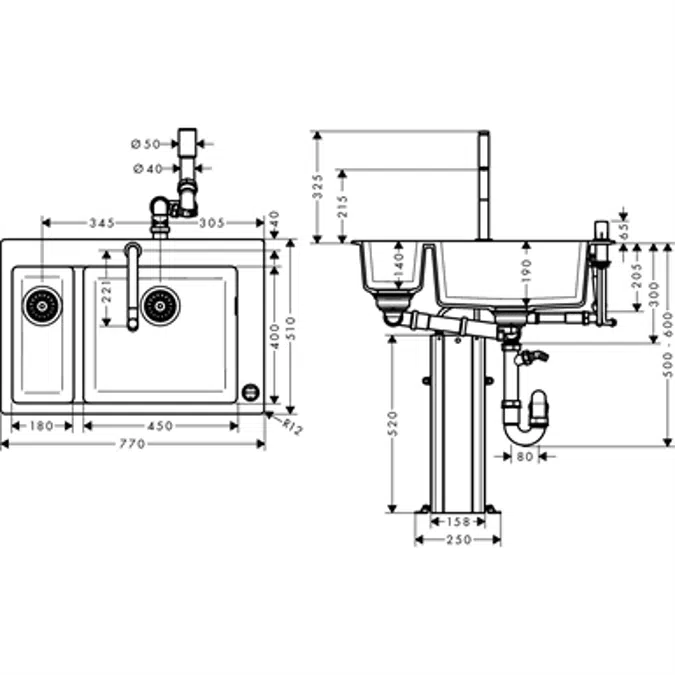 Sink combi 180/450