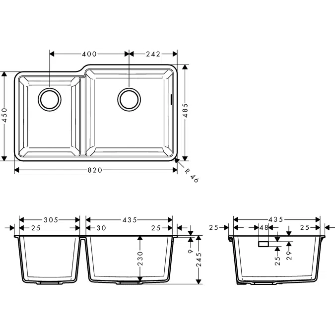 Under-mount sink 305/435