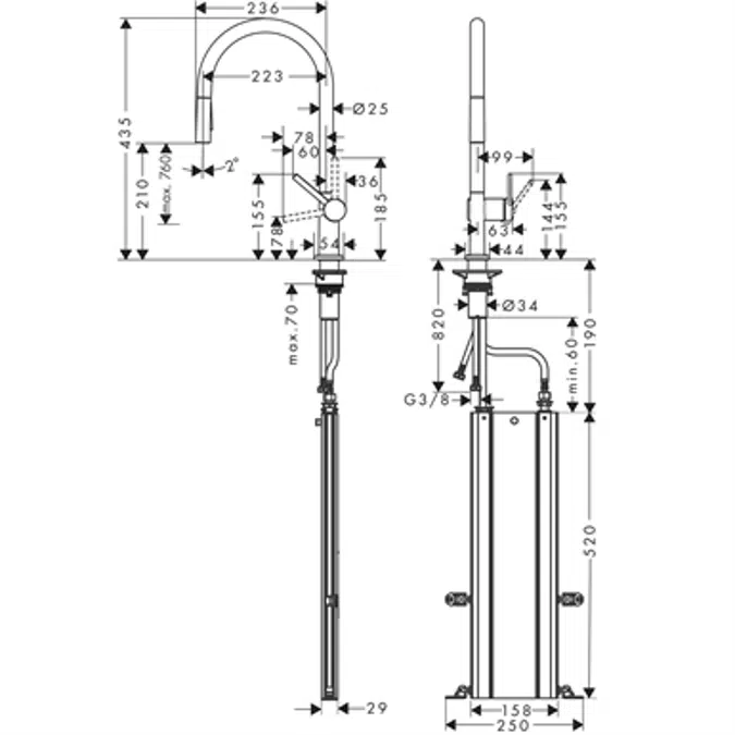Talis M54 Single lever kitchen mixer 210, pull-out spray, 2jet, sBox