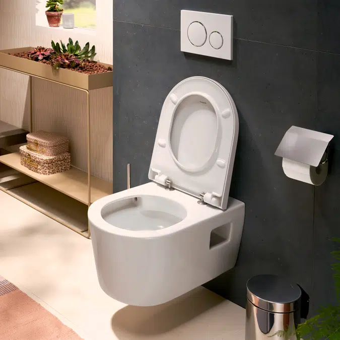 60207XXX EluPura Original S Wall hung WC Set AquaChannel Flush with WC seat and cover