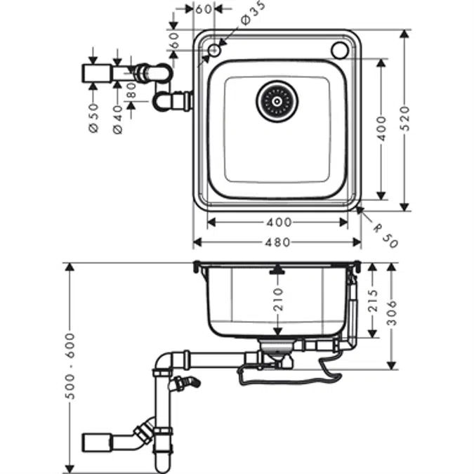 Built-in sink 400/400