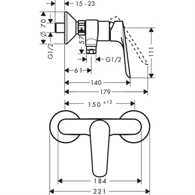 Logis E Single lever shower mixer for exposed installation