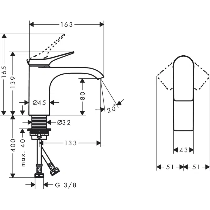 Vivenis Single lever basin mixer 80 without waste set