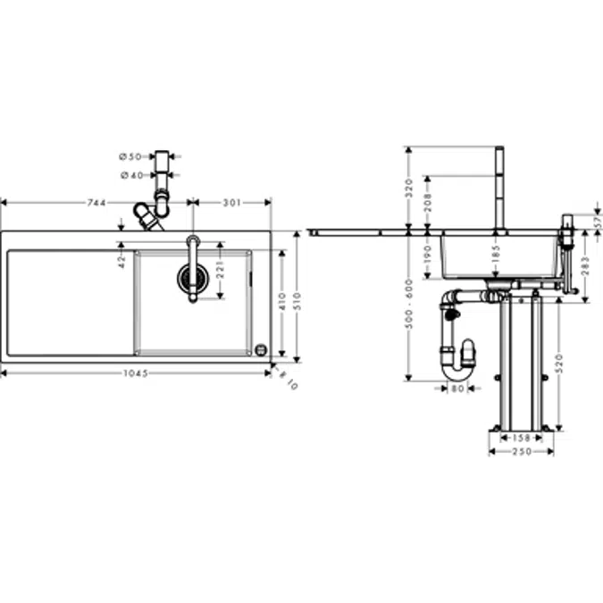 Sink combi 450 with drainboard