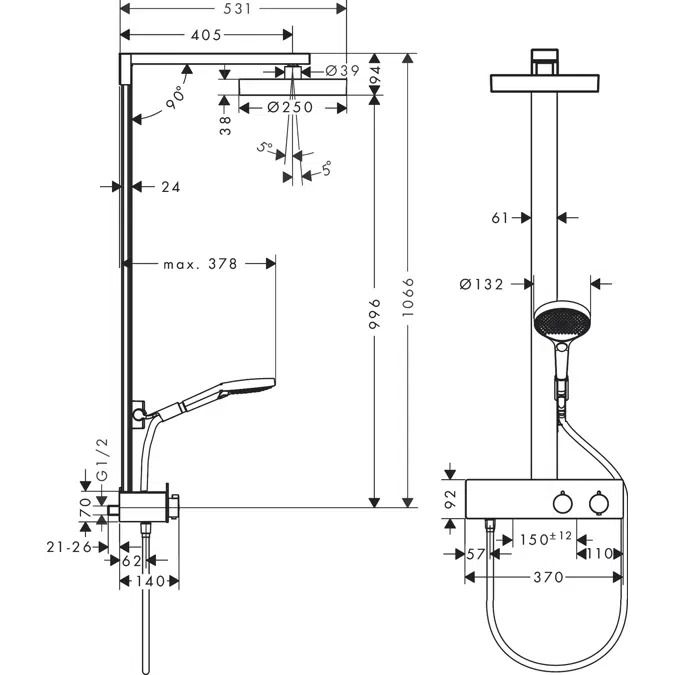 BIM objects - Free download! Rainfinity Showerpipe 250 1jet with ...