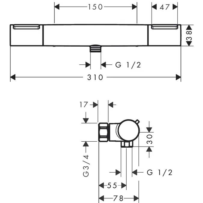 13348XXX Ecostat Element Shower thermostat for exposed installation 150cc Nordic 