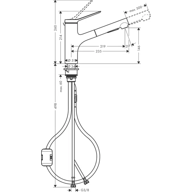 Zesis M33 Single lever kitchen mixer 150, Eco, pull-out spray, 2jet