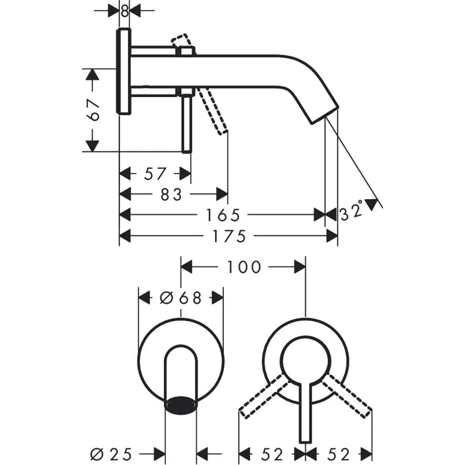 Tecturis S Single lever basin mixer for concealed installation wall-mounted with spout 16,5 cm