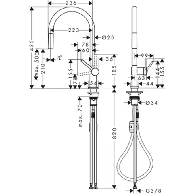 Talis M54 Single lever kitchen mixer 210, pull-out spout, 1jet