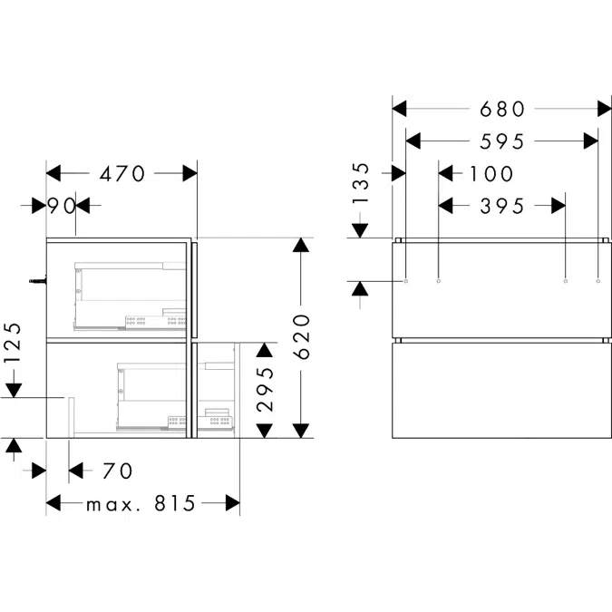 54258XXX Xilesa E Vanity unit 680/470 with 2 drawers for wash basin