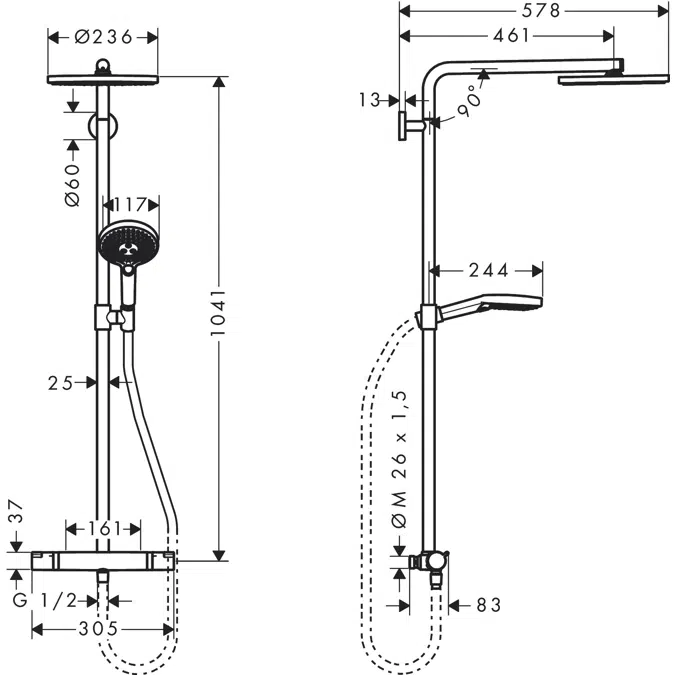 Raindance Select S Showerpipe 240 1jet PowderRain with thermostat 160cc Sweden