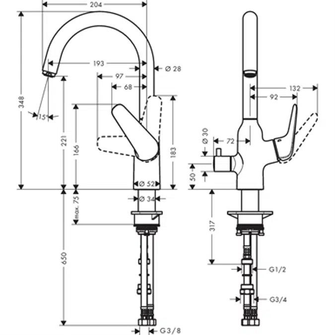 Single lever kitchen mixer with device shut-off valve