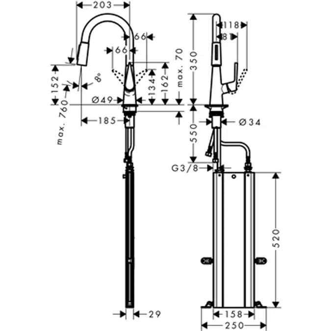 Single lever kitchen mixer with pull-out spray