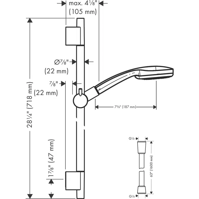 Croma 100 Shower set E 3jet 1.75 GPM with shower bar 24"