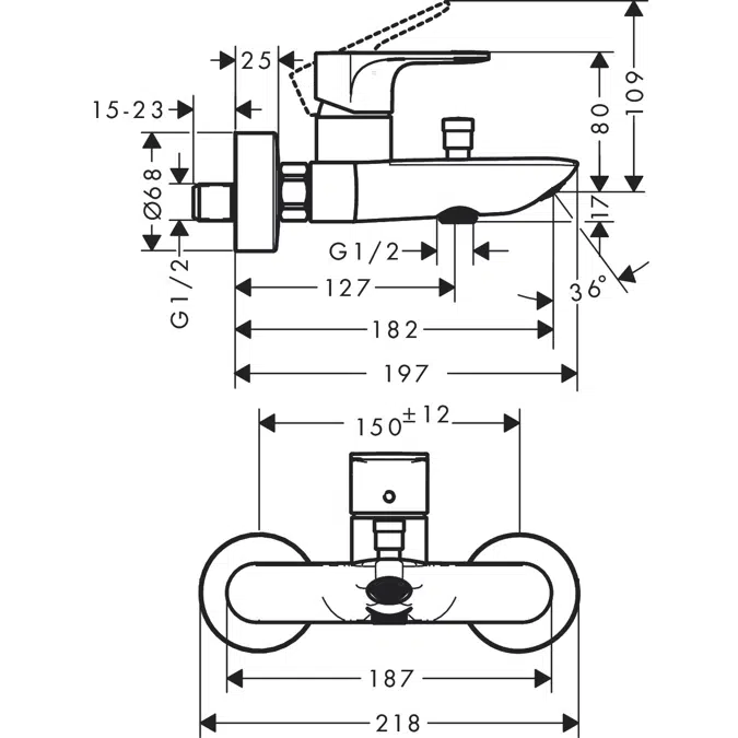 Rebris E Single lever bath mixer for exposed installation