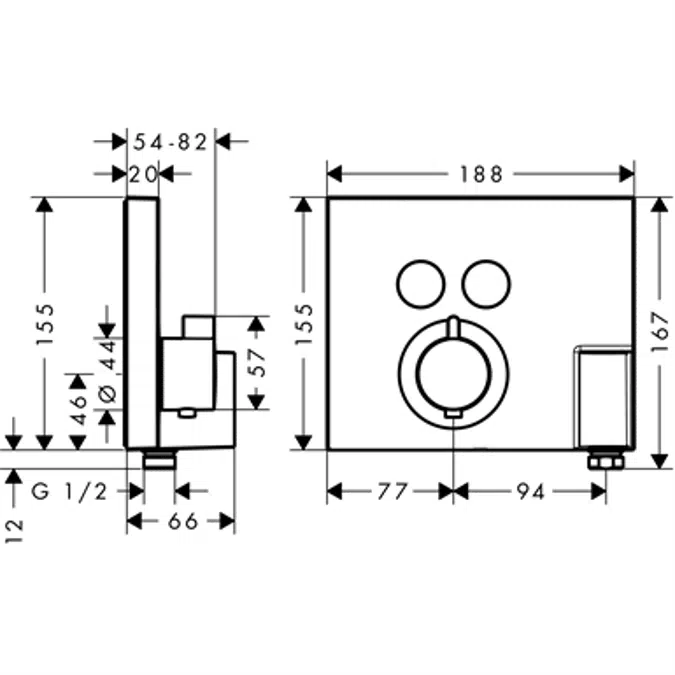 ShowerSelect Thermostat for concealed installation for 2 functions