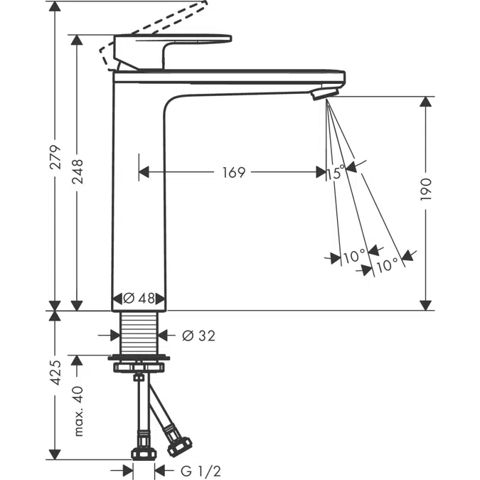 Vernis Blend Single lever basin mixer 190 with isolated water conduction without waste set