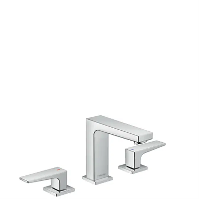 Metropol 3-hole basin mixer 110 with lever handles and push-open waste set
