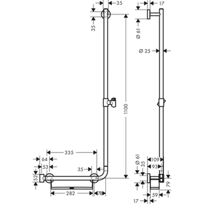 Unica Shower bar Comfort 110 cm right