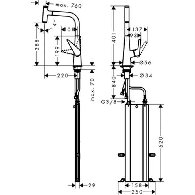 Single lever kitchen mixer with pull-out spout