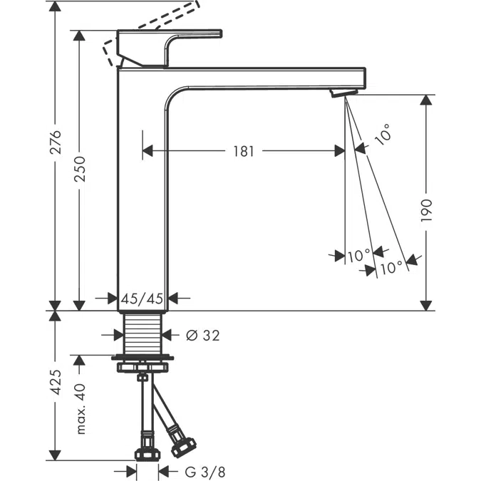 Vernis Shape Single lever basin mixer 190 CoolStart with push-open waste set