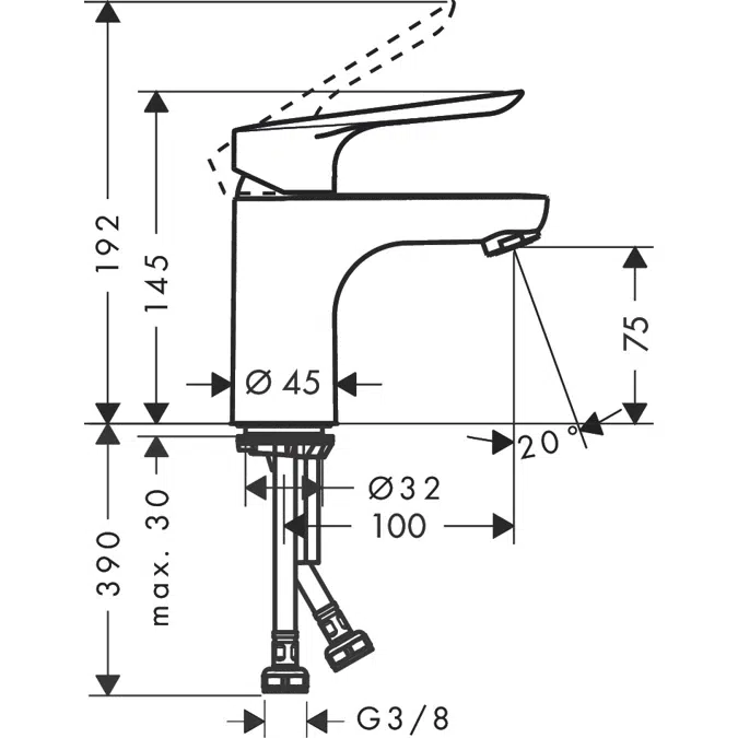 Logis E Single lever basin mixer 70 CoolStart with push-open waste set