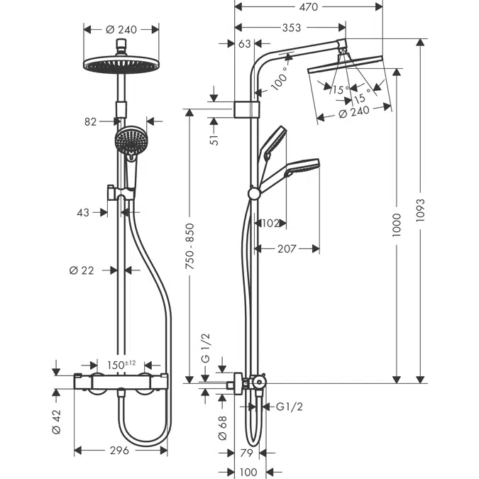 Crometta S Showerpipe 240 with thermostat Varia