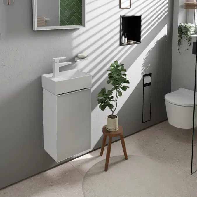 54166XXX Xevolos E Vanity unit Matt White 340/245 for handrinse basin, door hinge left