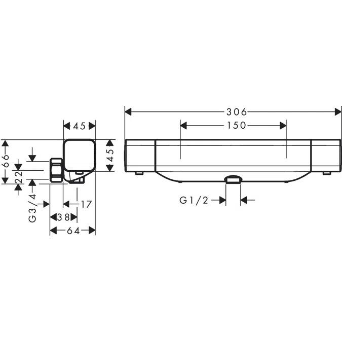 Ecostat E Shower thermostat 150cc for exposed installation Nordic-DZR