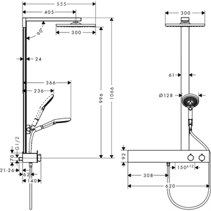 Raindance E Showerpipe 300 1jet with ShowerTablet 600