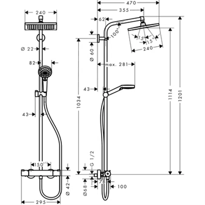 Crometta E Showerpipe 240 1jet with thermostat
