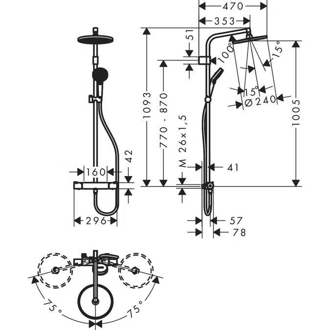 Crometta S Showerpipe 240 160cc with thermostat Varia Sweden