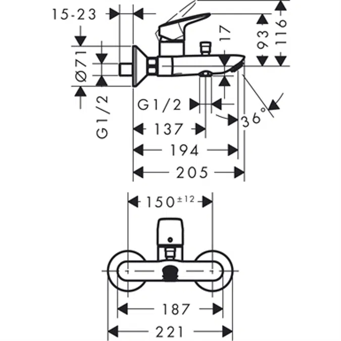 Logis Single lever bath mixer for exposed installation