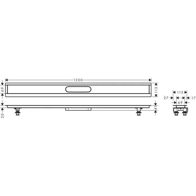 uBox universal Installation set 120 cm for tileable linear shower drains into the floor screed