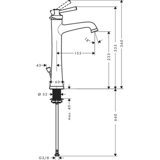 Joleena Single lever basin mixer 190 with lever handle and pop-up waste set