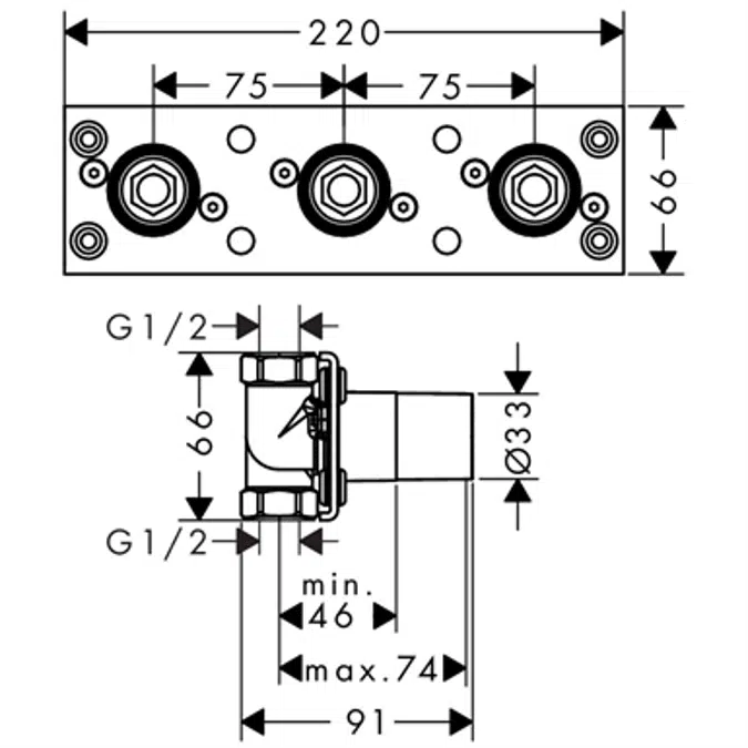 Basic set for ShowerTablet thermostat 600 universal for exposed installation for 2 functions