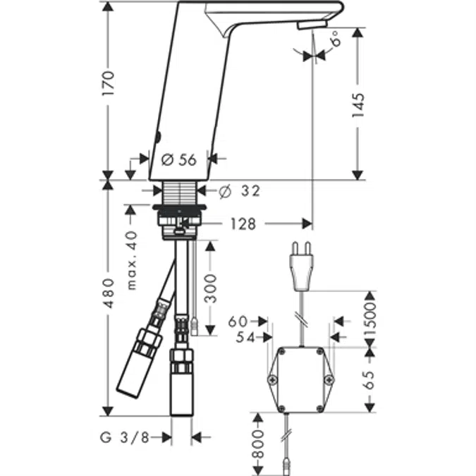 Metris S Electronic basin mixer with temperature control mains connection 230 V