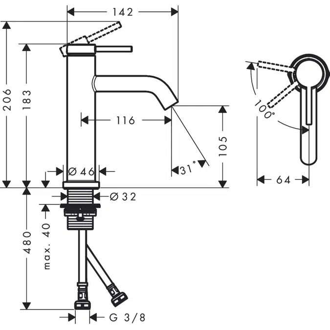 Tecturis S Single lever basin mixer 110 CoolStart without waste set
