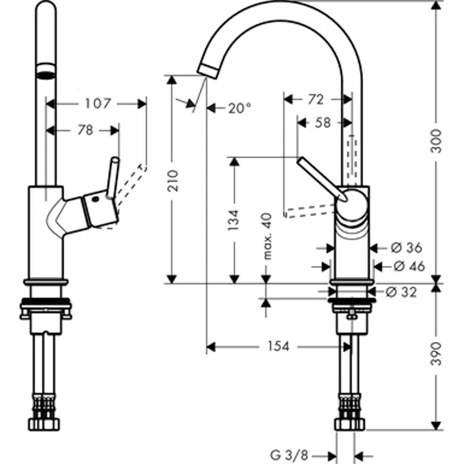 Talis Single lever basin mixer 210 with fixed spout and push-open waste set