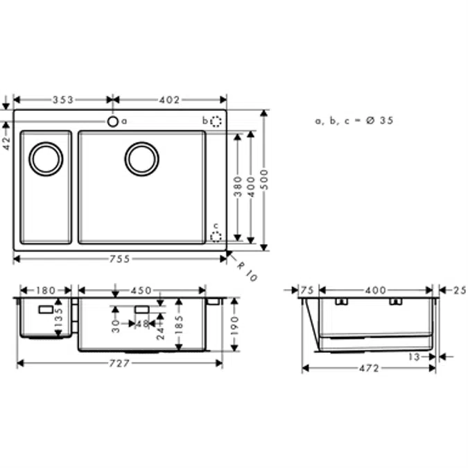 Built-in sink 180/450