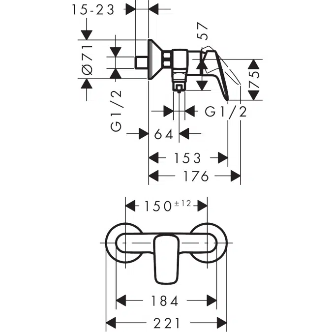 Logis Single lever shower mixer for exposed installation DZR