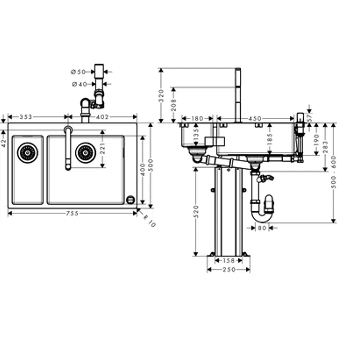 Sink combi 180/450