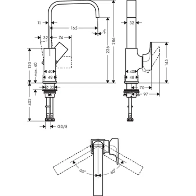 Metropol Single lever basin mixer 230 with lever handle and push-open waste set